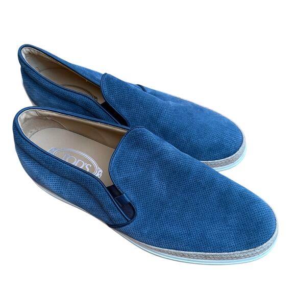 Tod\'s Blue Suede Slip-On Espadrille Loafer